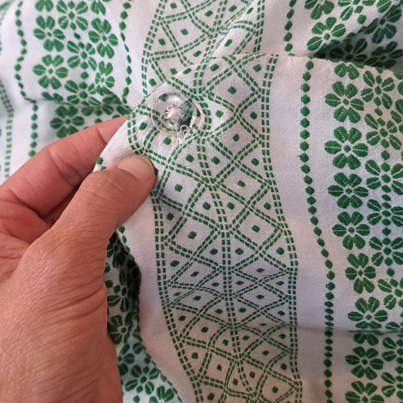 Ann Taylor midi wrap puff sleeve peasant dress green floral stripe embroidery 4P - Picture 10 of 17